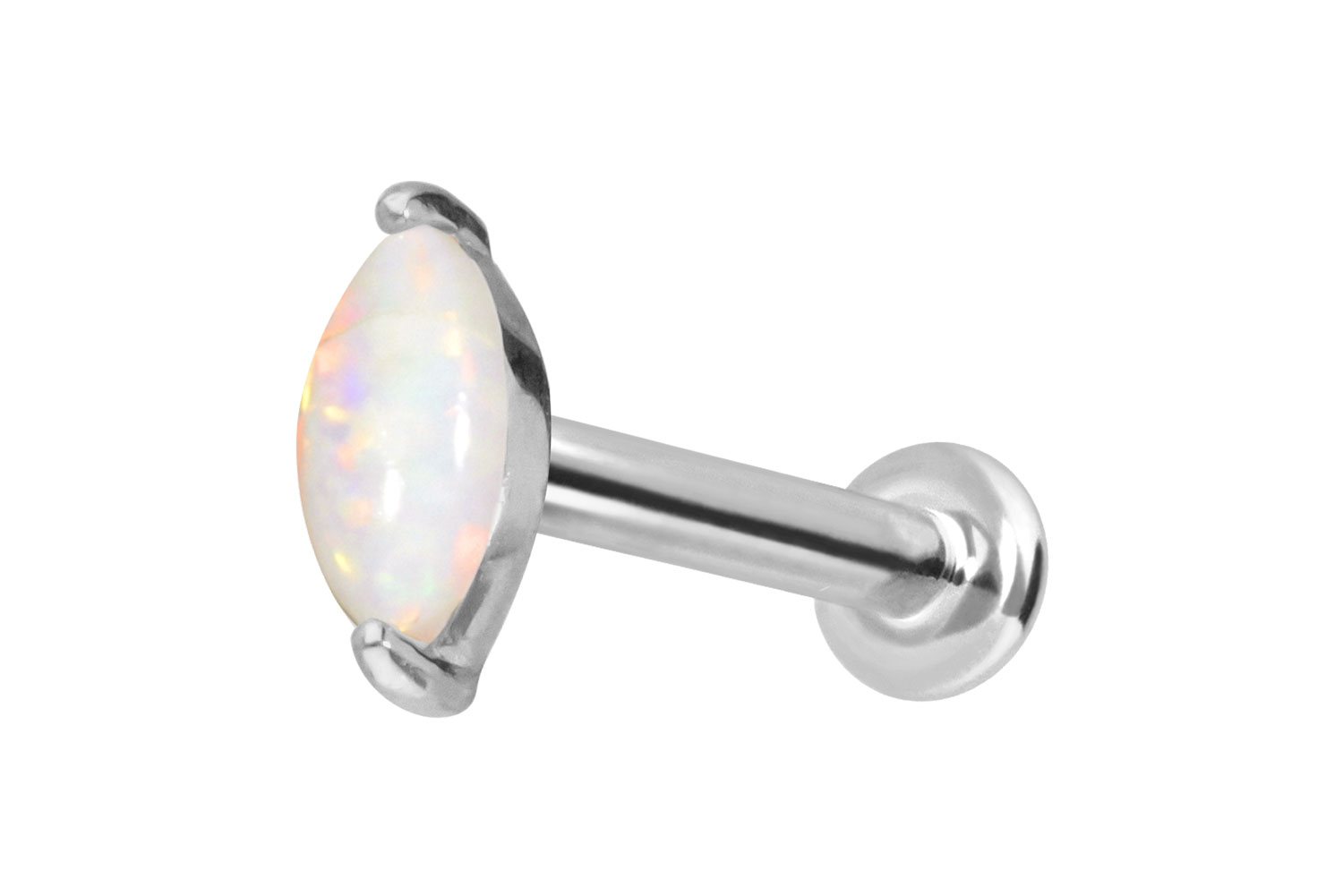 14 Karat Gold Labret Piercing mit Push Fit OVALER SYNTHETISCHER OPAL